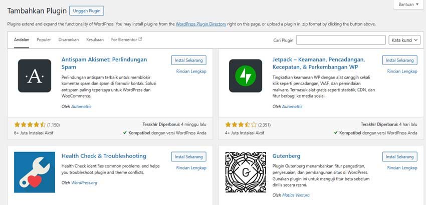 bikin website tambah plugin